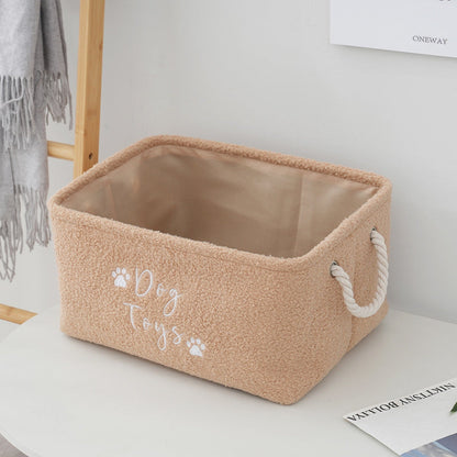 Soft Fleece Dog Toy Storage Basket with Rope Handles