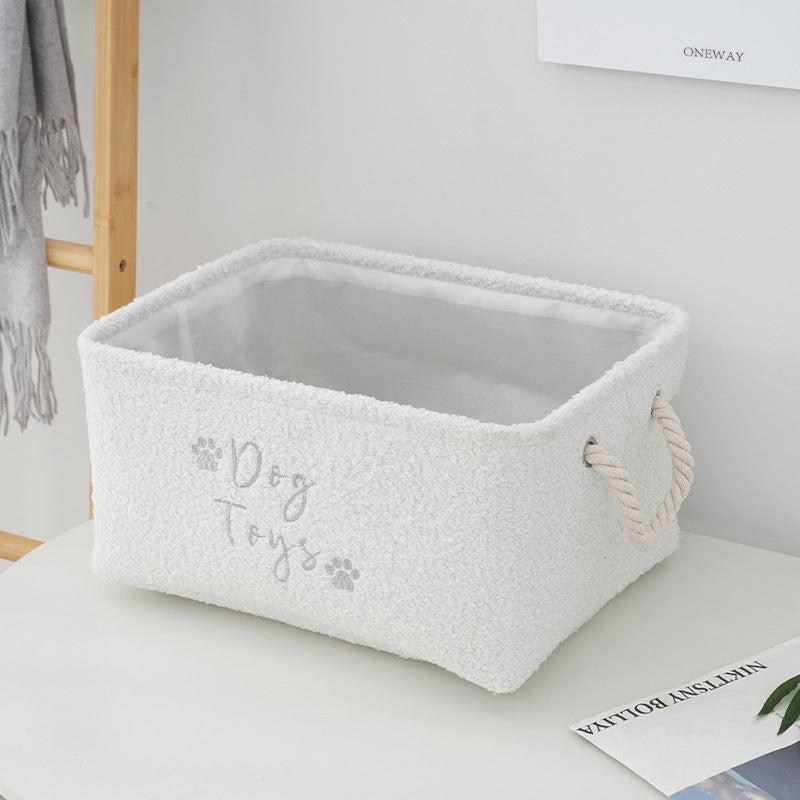 Soft Fleece Dog Toy Storage Basket with Rope Handles