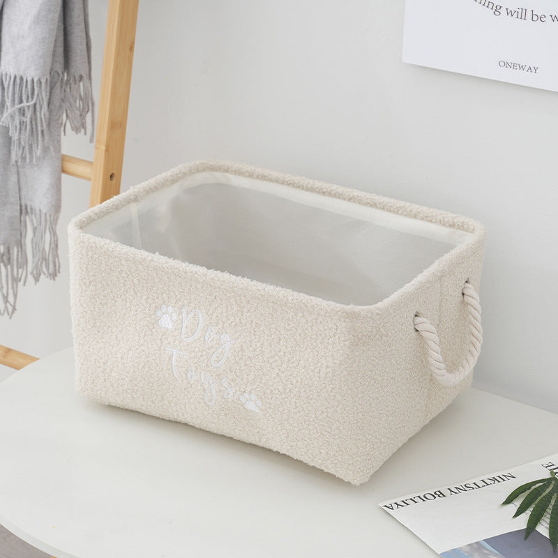 Soft Fleece Dog Toy Storage Basket with Rope Handles