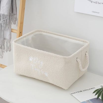 Soft Fleece Dog Toy Storage Basket with Rope Handles