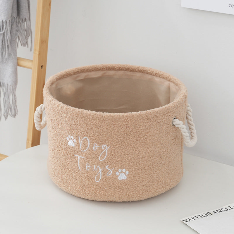 Soft Fleece Dog Toy Storage Basket with Rope Handles