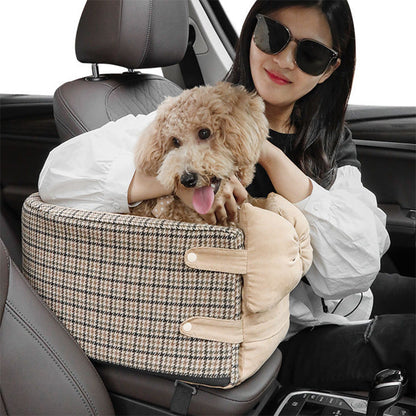 Chic Houndstooth Pet Car Seat - Perfect for Small Dogs and Kittens