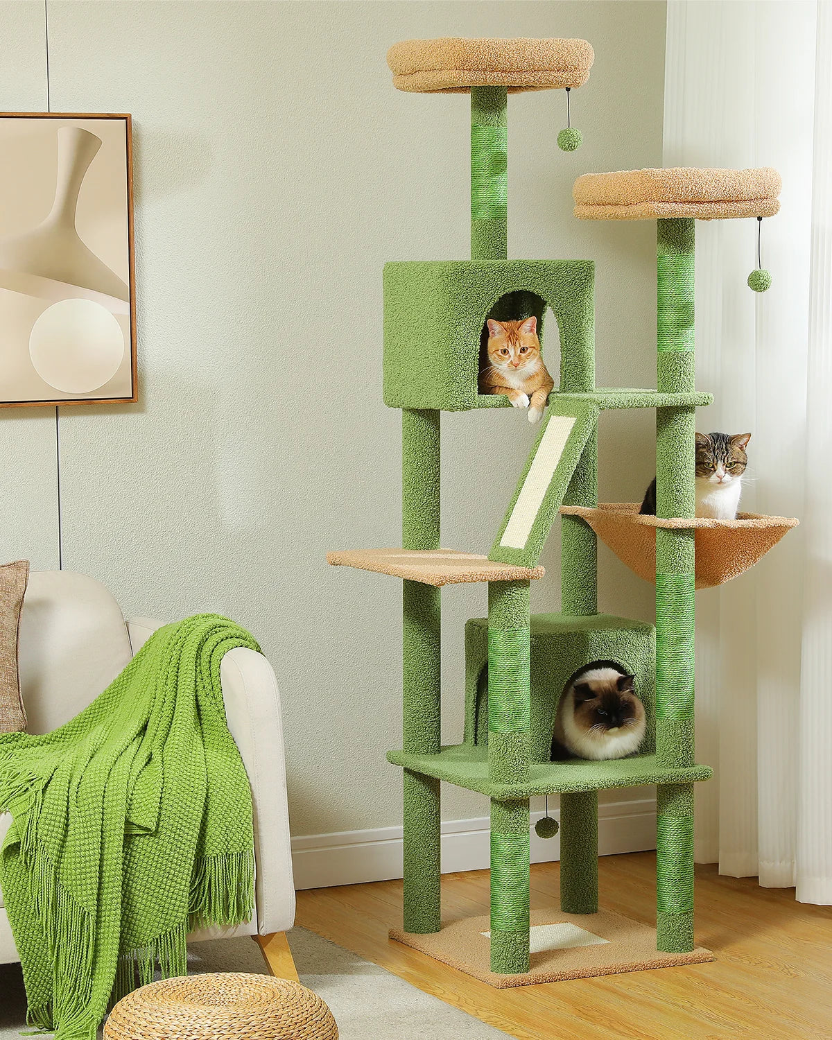 Large Cat Tree with Multi-Level Plush and  Natural Sisal Scratching Post