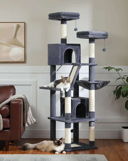 Large Cat Tree with Multi-Level Plush and  Natural Sisal Scratching Post