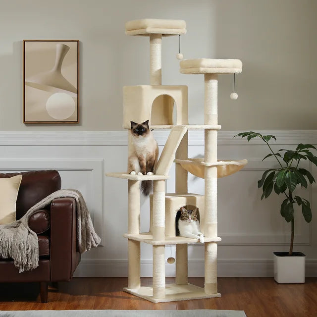 Large Cat Tree with Multi-Level Plush and  Natural Sisal Scratching Post