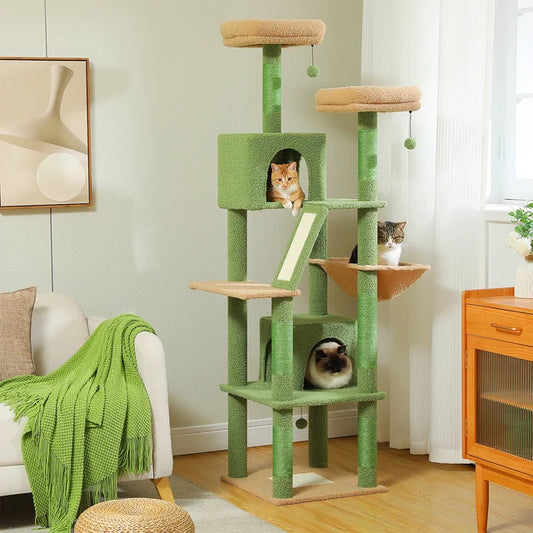 Large Cat Tree with Multi-Level Plush and  Natural Sisal Scratching Post