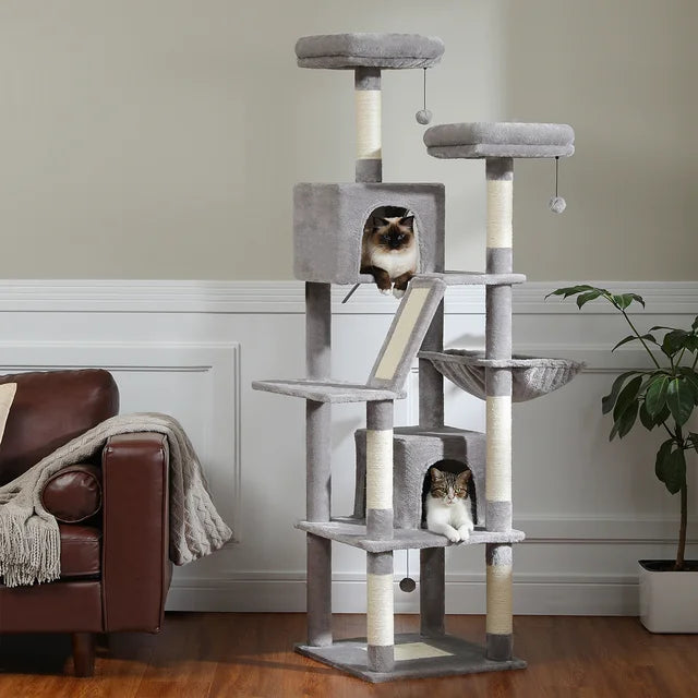 Large Cat Tree with Multi-Level Plush and  Natural Sisal Scratching Post