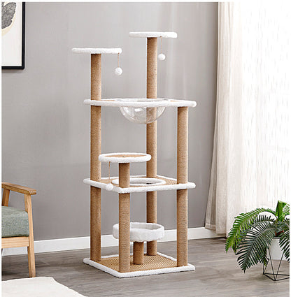 Modern Rattan Cat Tree with Elevated Perch