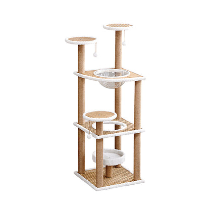 Modern Rattan Cat Tree with Elevated Perch