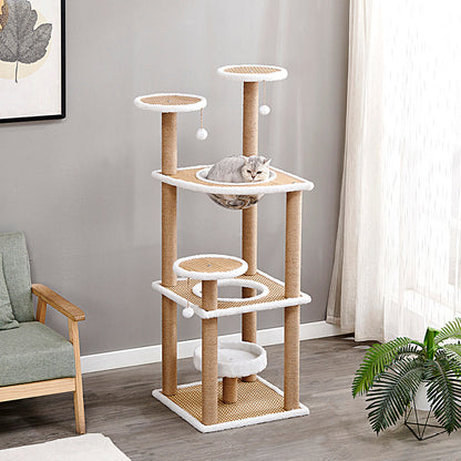 Modern Rattan Cat Tree with Elevated Perch