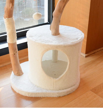 Natural Wood Cat Tree with Enclosed Nest