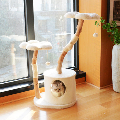 Natural Wood Cat Tree with Enclosed Nest