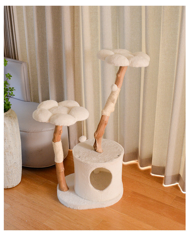 Natural Wood Cat Tree with Enclosed Nest