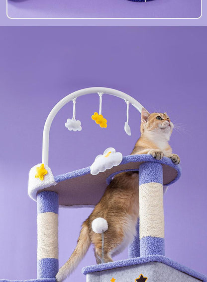 Starry Sky Cat Tree with Cozy Hideaway