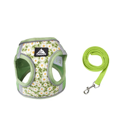 Breathable Floral Puppy Harness with Free Matching Leash Set