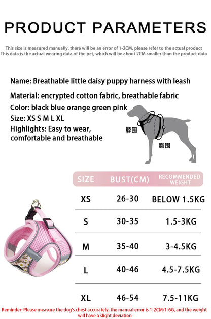 Breathable Floral Puppy Harness with Free Matching Leash Set