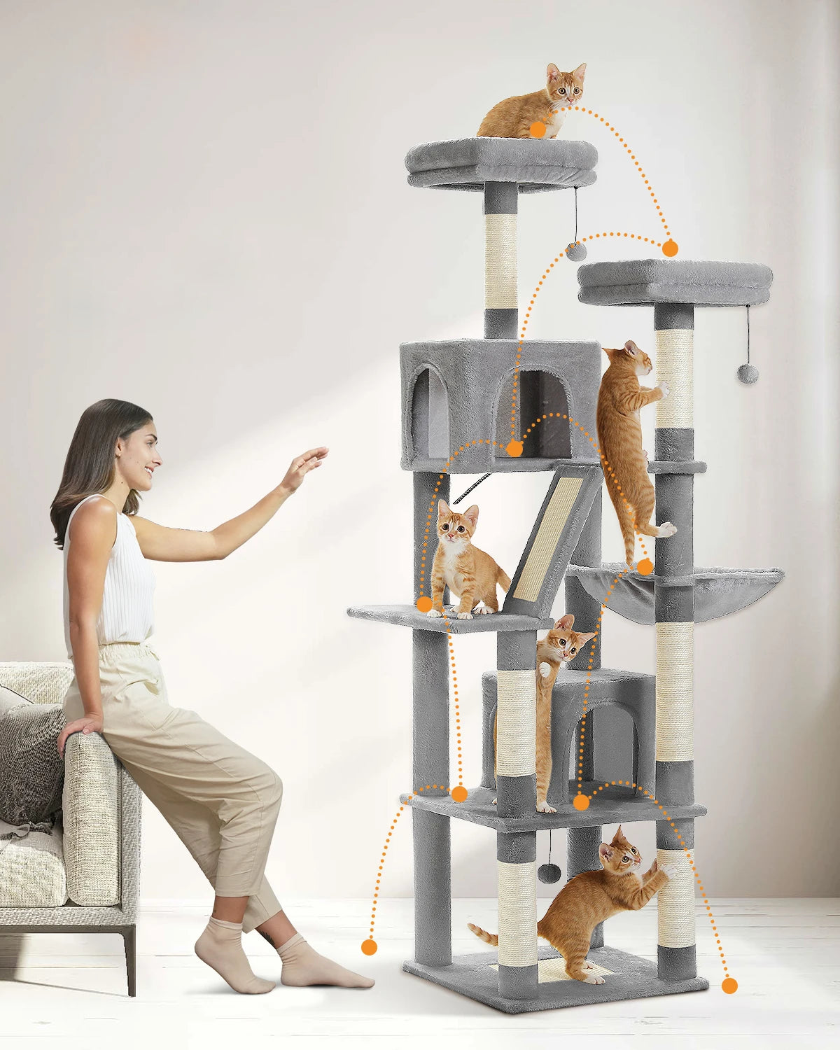 Large Cat Tree with Multi-Level Plush and  Natural Sisal Scratching Post