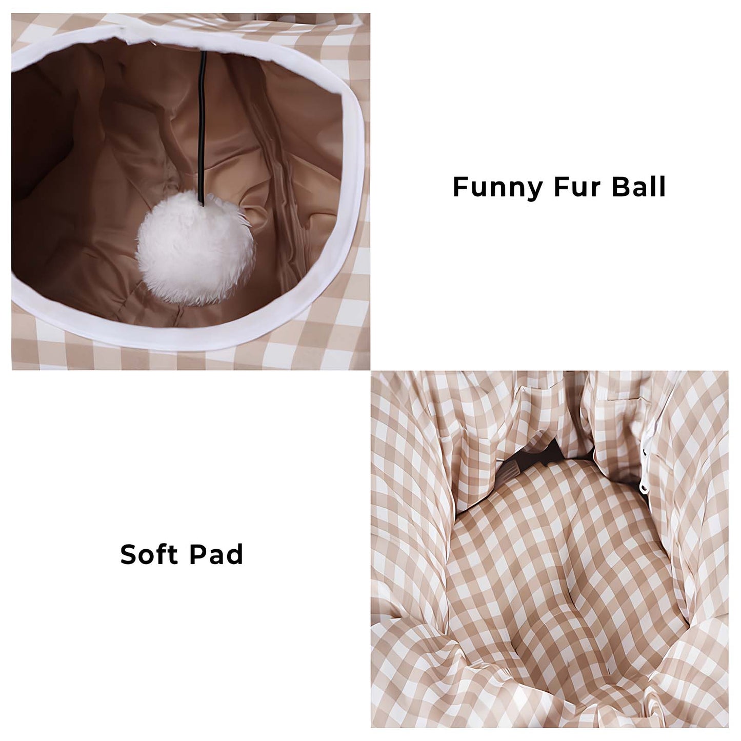 Plaid Foldable Play Channel Cat Tunnel Bed