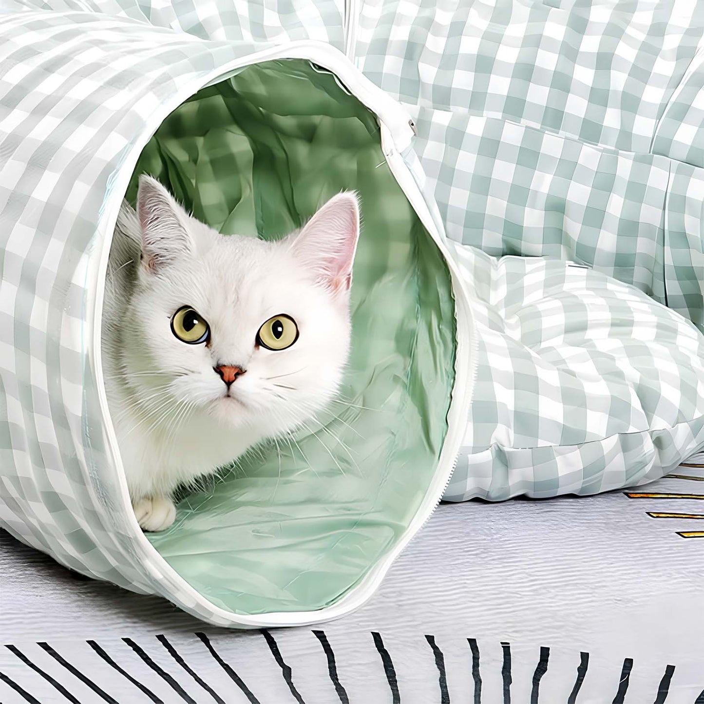 Plaid Foldable Play Channel Cat Tunnel Bed