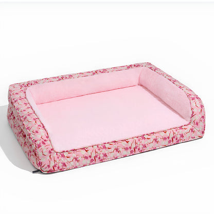 Romantic Garden Velvet Full Support Orthopedic Dog Sofa Bed