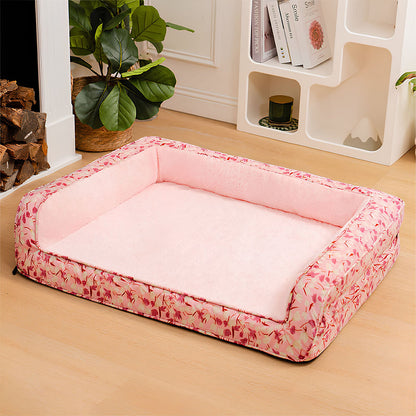 Romantic Garden Velvet Full Support Orthopedic Dog Sofa Bed