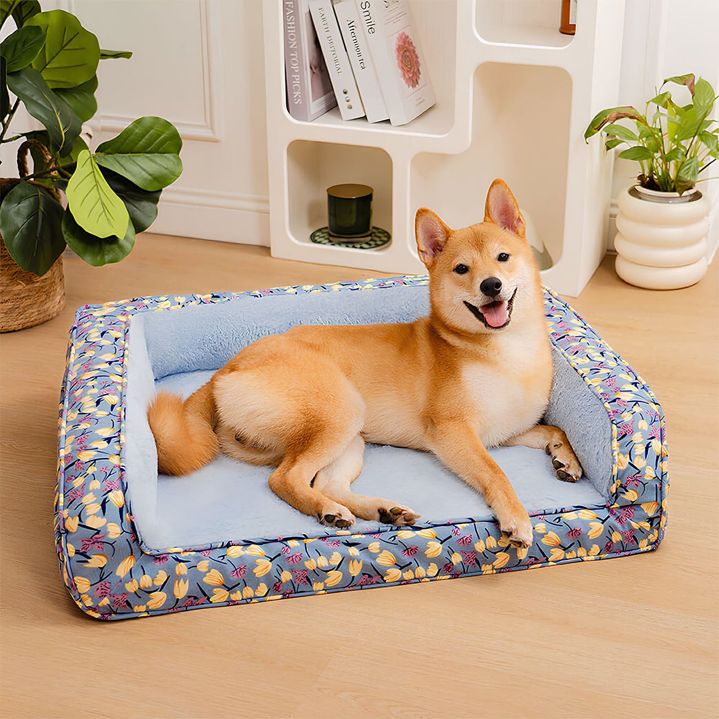 Romantic Garden Velvet Full Support Orthopedic Dog Sofa Bed