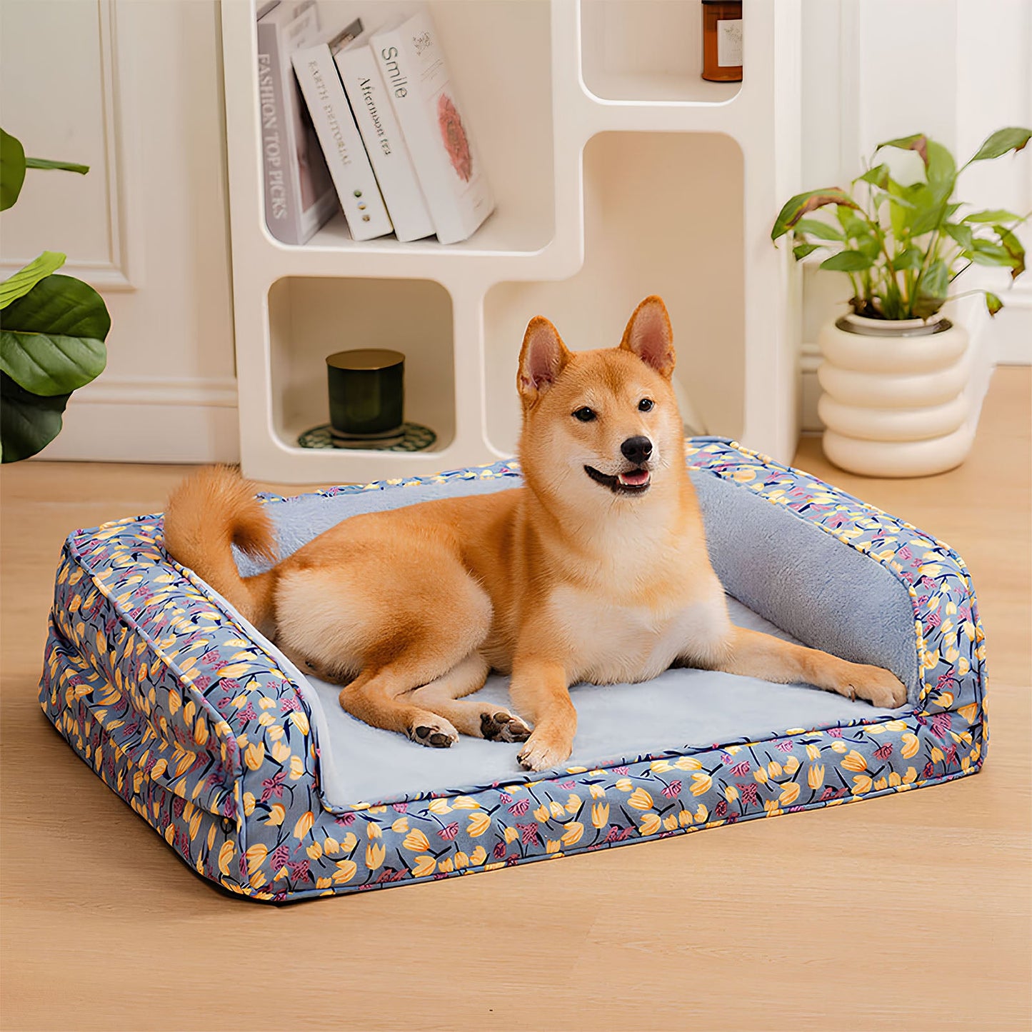 Romantic Garden Velvet Full Support Orthopedic Dog Sofa Bed