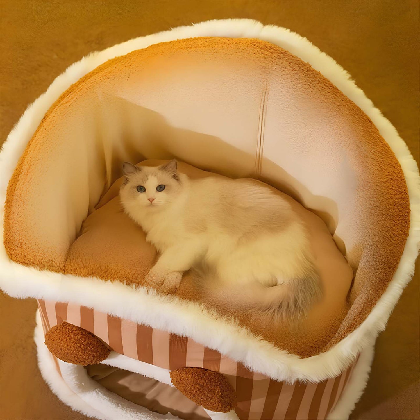 Semi-enclosed Plush Cat House Warm Cat Bed