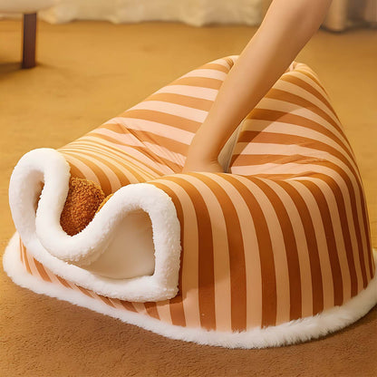 Semi-enclosed Plush Cat House Warm Cat Bed