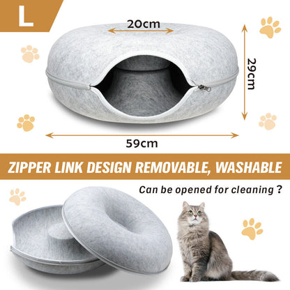 Cat Tunnel Bed – Interactive Scratch-Resistant Donut Cave for Cats and Small Pets