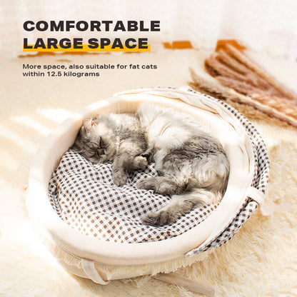 Plush Cat Cave Bed with Canopy - Cozy Tent Style