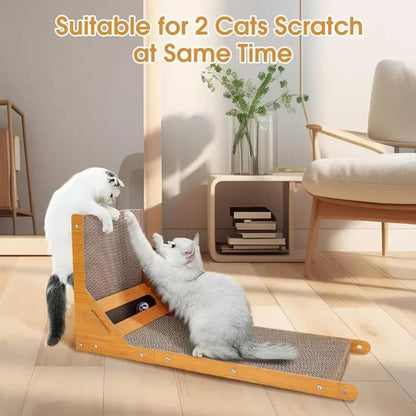 L-Shaped Cat Scratcher with Toy Ball and Multi-Angle Design